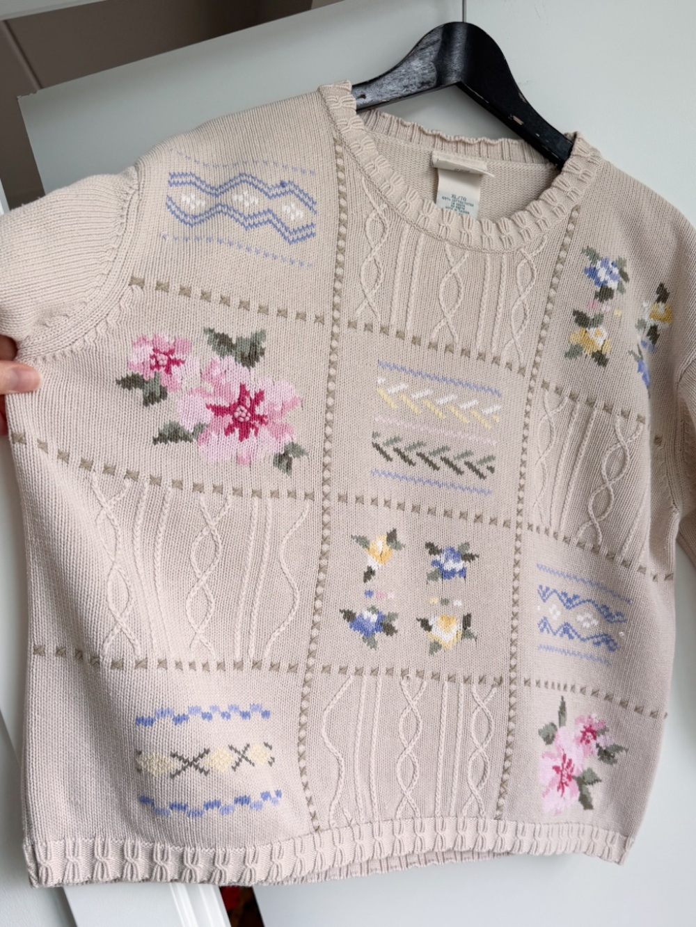Vintage Northern Reflections Floral Patchwork Knit Sweater XL Cottagecore - Picture 4 of 13